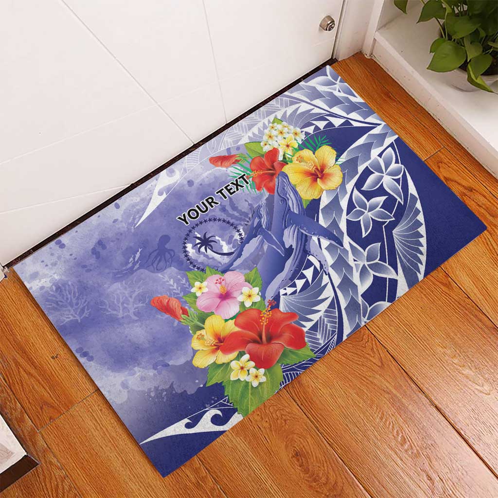 Personalised Chuuk States Humpback Whale Rubber Doormat Polynesian Tropical Flowers LT9 - Polynesian Pride