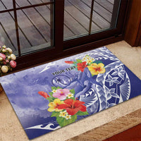 Personalised Chuuk States Humpback Whale Rubber Doormat Polynesian Tropical Flowers LT9 - Polynesian Pride
