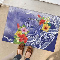 Personalised Chuuk States Humpback Whale Rubber Doormat Polynesian Tropical Flowers LT9 - Polynesian Pride