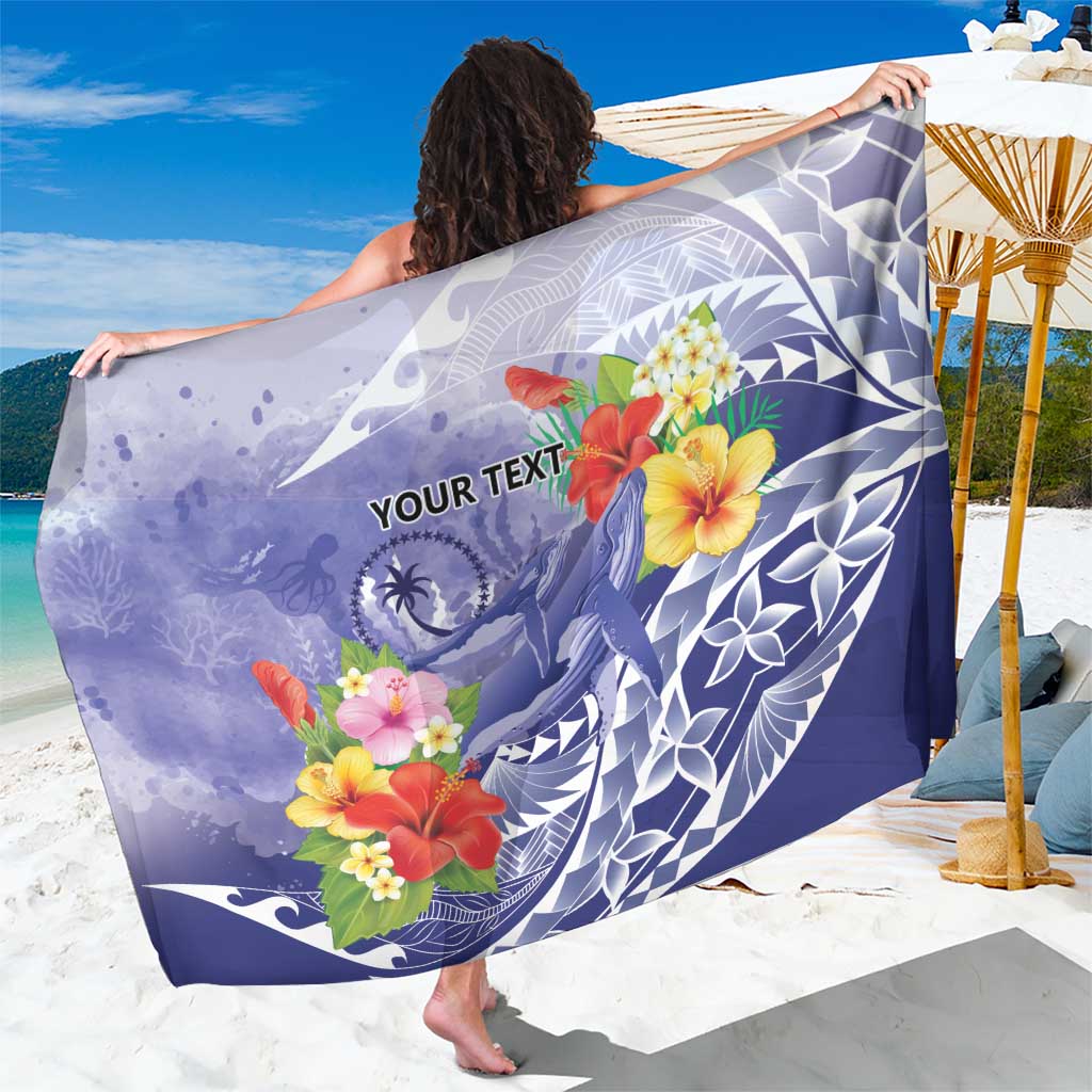 Personalised Chuuk States Humpback Whale Sarong Polynesian Tropical Flowers LT9 One Size 44 x 66 inches Blue - Polynesian Pride