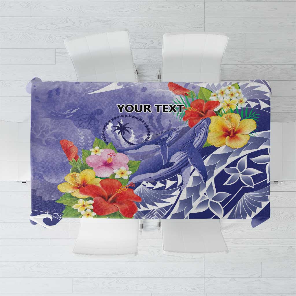 Personalised Chuuk States Humpback Whale Tablecloth Polynesian Tropical Flowers LT9 Blue - Polynesian Pride