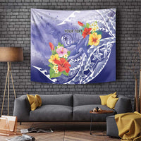 Personalised Chuuk States Humpback Whale Tapestry Polynesian Tropical Flowers LT9 Blue - Polynesian Pride