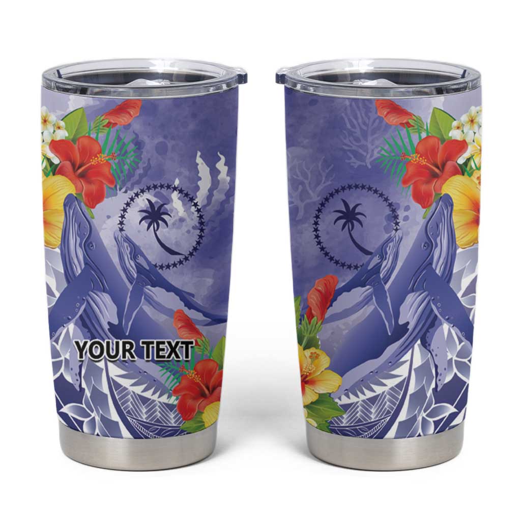 Personalised Chuuk States Humpback Whale Tumbler Cup Polynesian Tropical Flowers LT9 Blue - Polynesian Pride