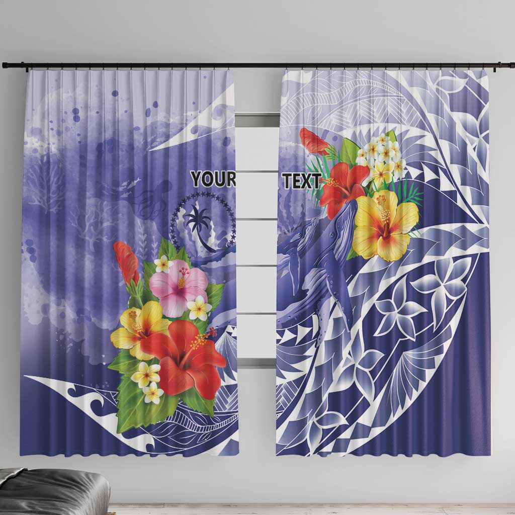 Personalised Chuuk States Humpback Whale Window Curtain Polynesian Tropical Flowers LT9 With Hooks Blue - Polynesian Pride