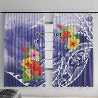 Personalised Chuuk States Humpback Whale Window Curtain Polynesian Tropical Flowers LT9 With Hooks Blue - Polynesian Pride