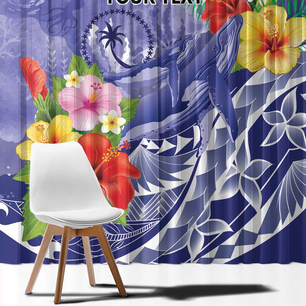 Personalised Chuuk States Humpback Whale Window Curtain Polynesian Tropical Flowers LT9 - Polynesian Pride