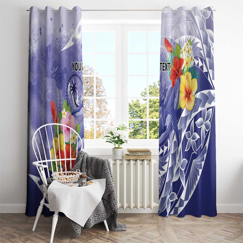 Personalised Chuuk States Humpback Whale Window Curtain Polynesian Tropical Flowers LT9 - Polynesian Pride