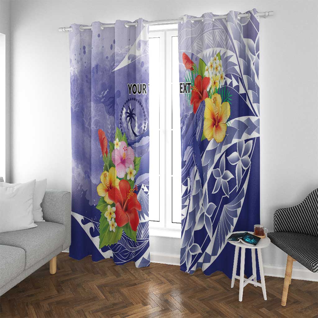 Personalised Chuuk States Humpback Whale Window Curtain Polynesian Tropical Flowers LT9 With Grommets Blue - Polynesian Pride