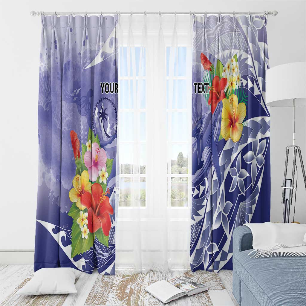 Personalised Chuuk States Humpback Whale Window Curtain Polynesian Tropical Flowers LT9 - Polynesian Pride