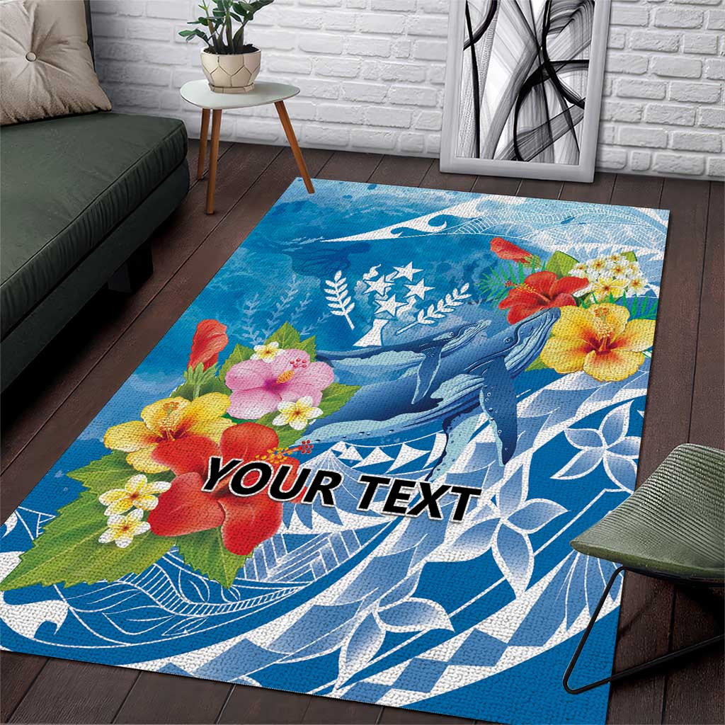Personalised Kosrae States Humpback Whale Area Rug Polynesian Tropical Flowers LT9 Blue - Polynesian Pride