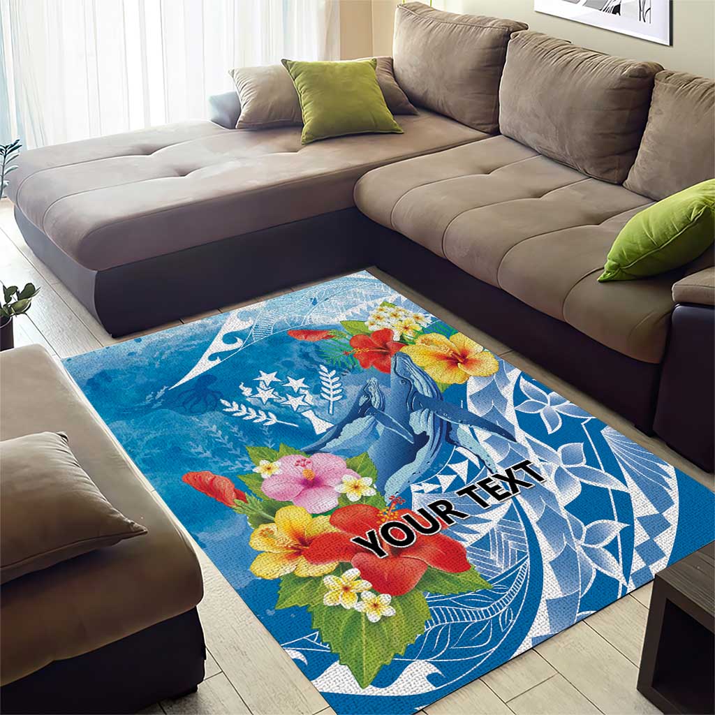 Personalised Kosrae States Humpback Whale Area Rug Polynesian Tropical Flowers LT9 - Polynesian Pride