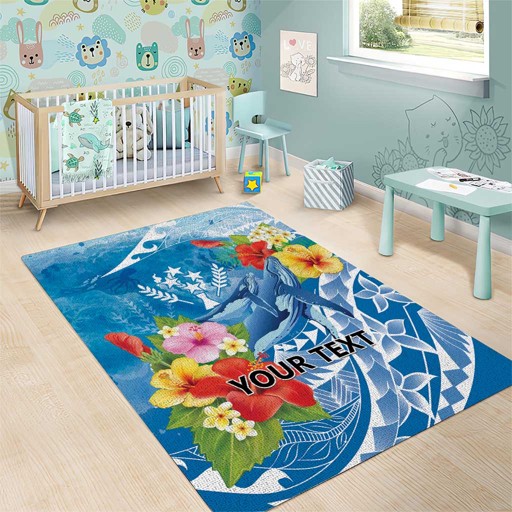 Personalised Kosrae States Humpback Whale Area Rug Polynesian Tropical Flowers LT9 - Polynesian Pride