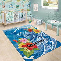 Personalised Kosrae States Humpback Whale Area Rug Polynesian Tropical Flowers LT9 - Polynesian Pride