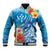 Personalised Kosrae States Humpback Whale Baseball Jacket Polynesian Tropical Flowers