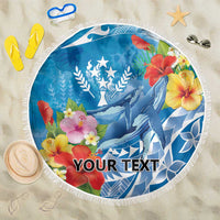 Personalised Kosrae States Humpback Whale Beach Blanket Polynesian Tropical Flowers LT9 One Size 150cm Blue - Polynesian Pride