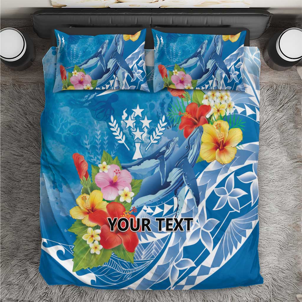 Personalised Kosrae States Humpback Whale Bedding Set Polynesian Tropical Flowers