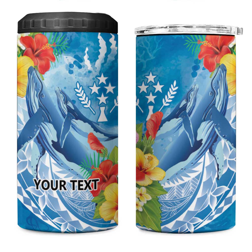 Personalised Kosrae States Humpback Whale 4 in 1 Can Cooler Tumbler Polynesian Tropical Flowers LT9 One Size: 16 oz Blue - Polynesian Pride