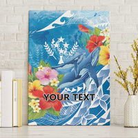 Personalised Kosrae States Humpback Whale Canvas Wall Art Polynesian Tropical Flowers LT9 Without Frame Blue - Polynesian Pride
