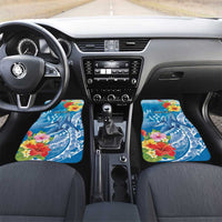 Personalised Kosrae States Humpback Whale Car Mats Polynesian Tropical Flowers LT9 Set 2pcs - Front Blue - Polynesian Pride
