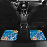 Personalised Kosrae States Humpback Whale Car Mats Polynesian Tropical Flowers LT9 Set 2pcs - Back Blue - Polynesian Pride
