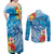 Personalised Kosrae States Humpback Whale Couples Matching Off Shoulder Maxi Dress and Long Sleeve Button Shirt Polynesian Tropical Flowers