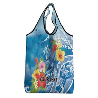 Personalised Kosrae States Humpback Whale Grocery Bag Polynesian Tropical Flowers LT9 - Polynesian Pride