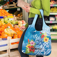 Personalised Kosrae States Humpback Whale Grocery Bag Polynesian Tropical Flowers LT9 - Polynesian Pride