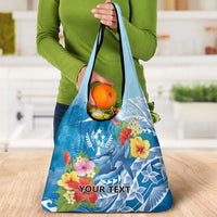 Personalised Kosrae States Humpback Whale Grocery Bag Polynesian Tropical Flowers LT9 - Polynesian Pride