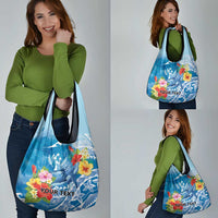 Personalised Kosrae States Humpback Whale Grocery Bag Polynesian Tropical Flowers LT9 - Polynesian Pride