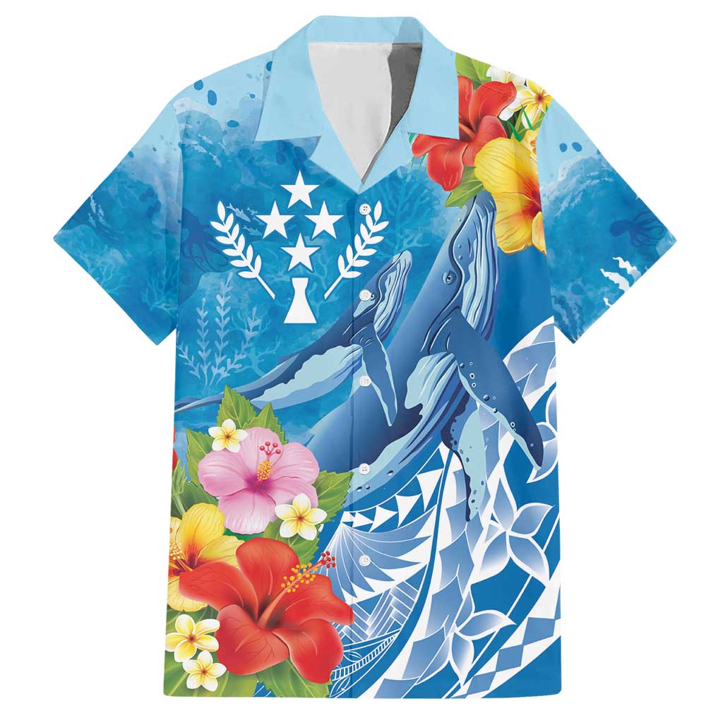 Personalised Kosrae States Humpback Whale Hawaiian Shirt Polynesian Tropical Flowers LT9 Blue - Polynesian Pride