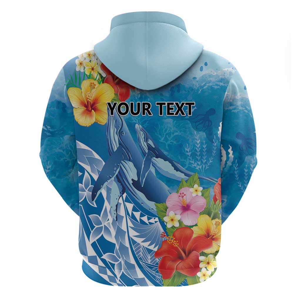 Personalised Kosrae States Humpback Whale Hoodie Polynesian Tropical Flowers LT9 - Polynesian Pride