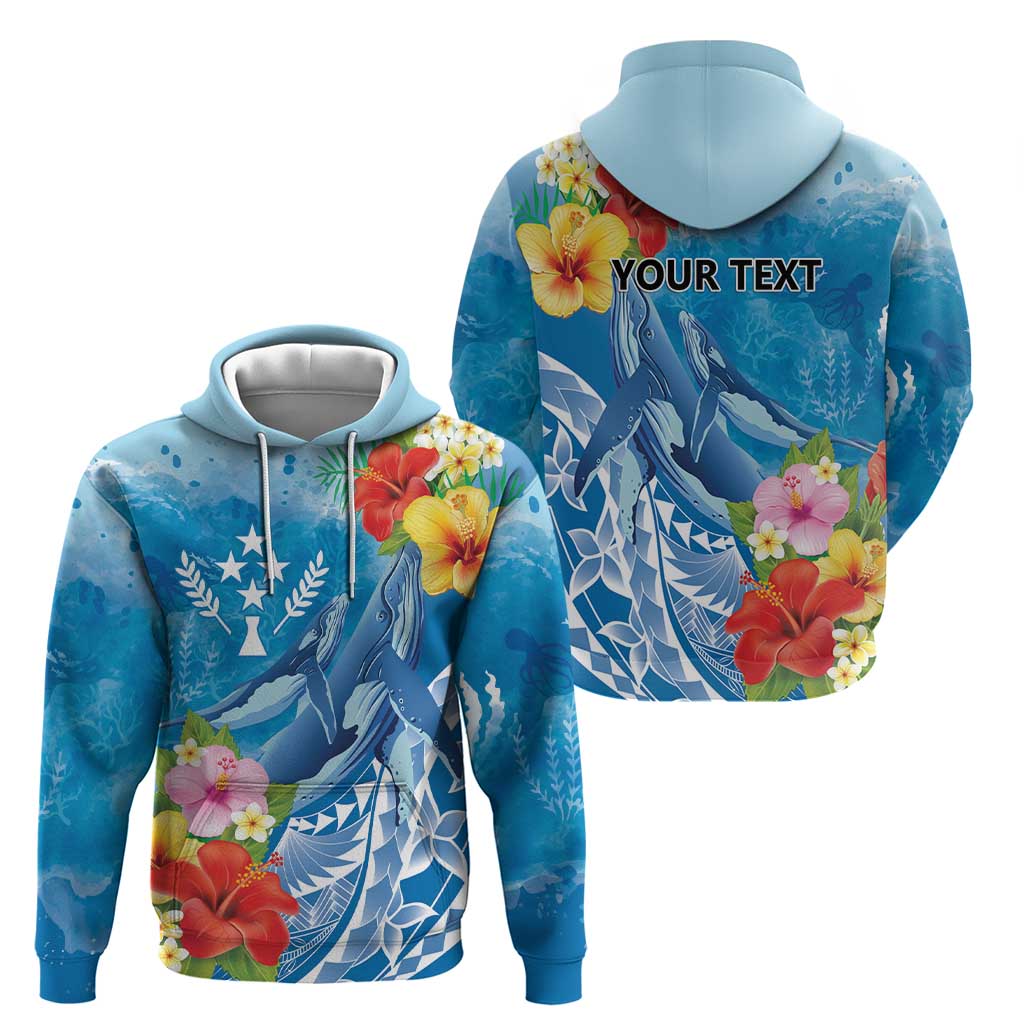 Personalised Kosrae States Humpback Whale Hoodie Polynesian Tropical Flowers LT9 - Polynesian Pride