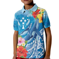 Personalised Kosrae States Humpback Whale Kid Polo Shirt Polynesian Tropical Flowers LT9 Kid Blue - Polynesian Pride