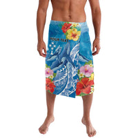 Personalised Kosrae States Humpback Whale Lavalava Polynesian Tropical Flowers LT9 Blue - Polynesian Pride