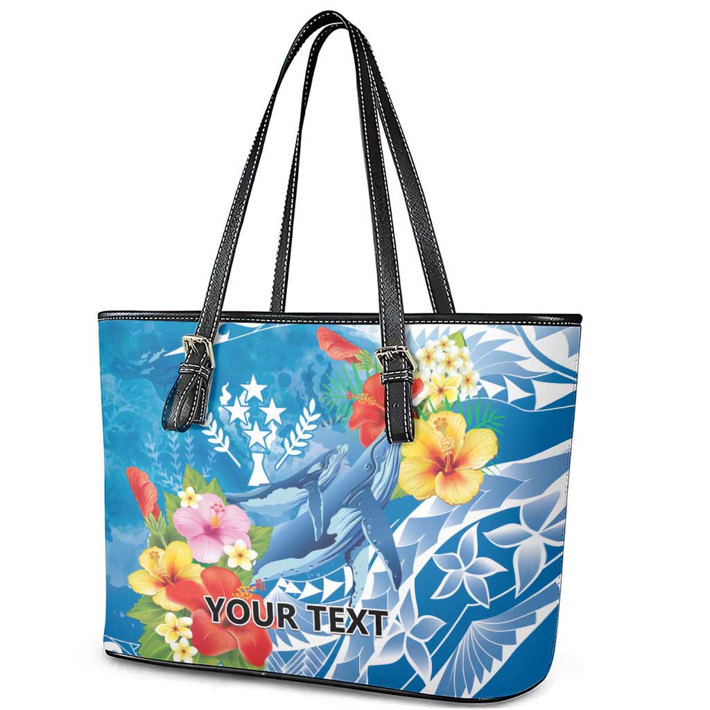Personalised Kosrae States Humpback Whale Leather Tote Bag Polynesian Tropical Flowers LT9 - Polynesian Pride