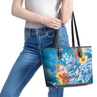 Personalised Kosrae States Humpback Whale Leather Tote Bag Polynesian Tropical Flowers LT9 - Polynesian Pride
