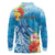 Personalised Kosrae States Humpback Whale Long Sleeve Polo Shirt Polynesian Tropical Flowers