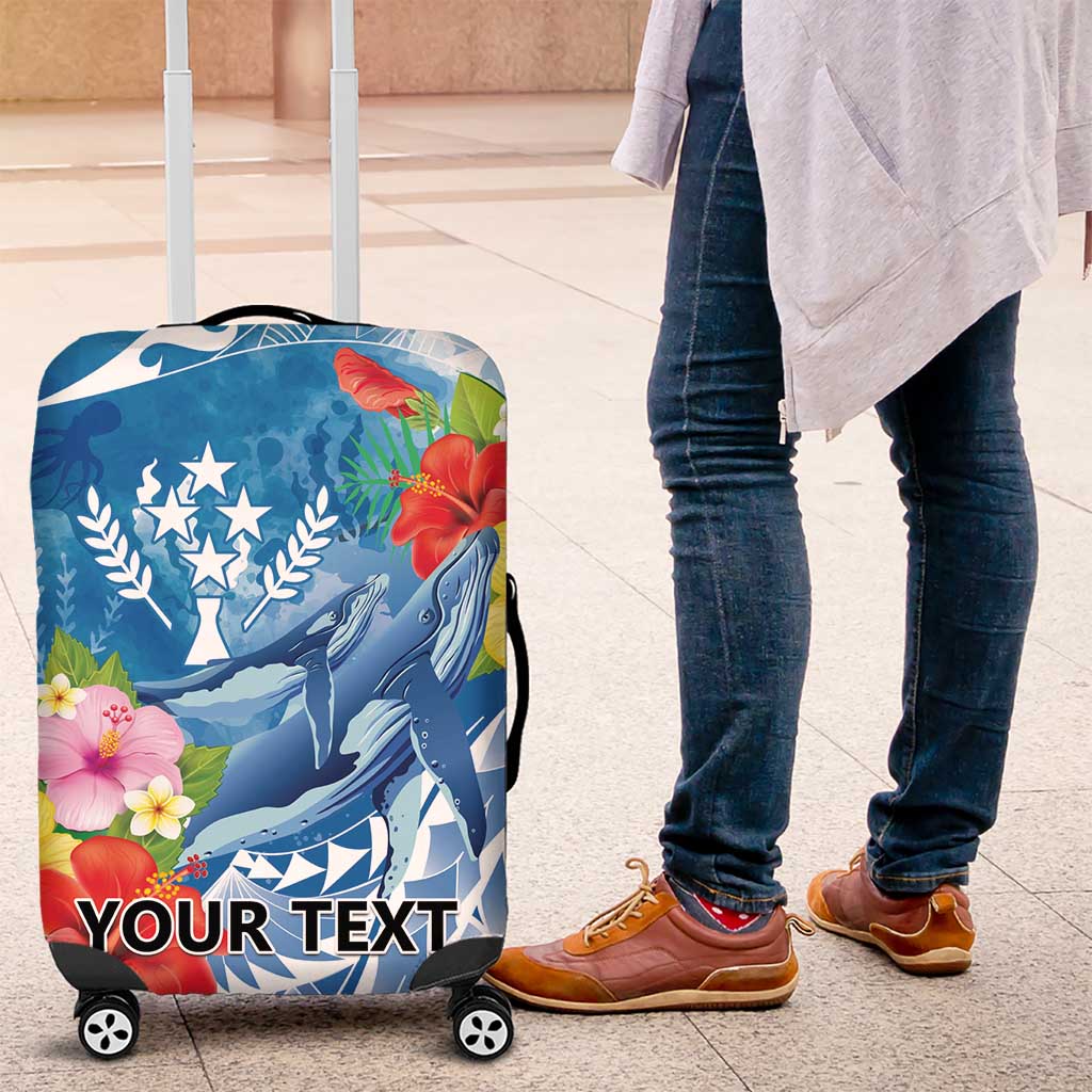 Personalised Kosrae States Humpback Whale Luggage Cover Polynesian Tropical Flowers LT9 Blue - Polynesian Pride