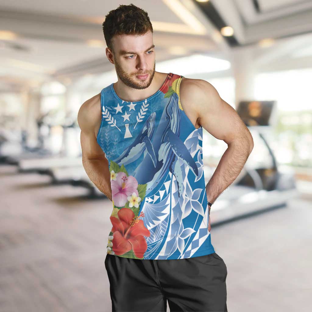 Personalised Kosrae States Humpback Whale Men Tank Top Polynesian Tropical Flowers LT9 Blue - Polynesian Pride