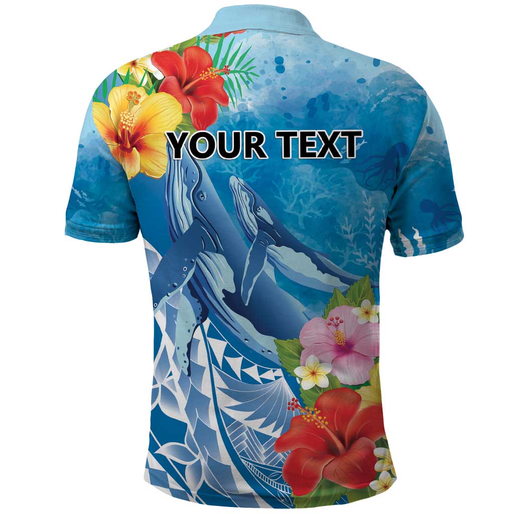 Personalised Kosrae States Humpback Whale Polo Shirt Polynesian Tropical Flowers LT9 - Polynesian Pride