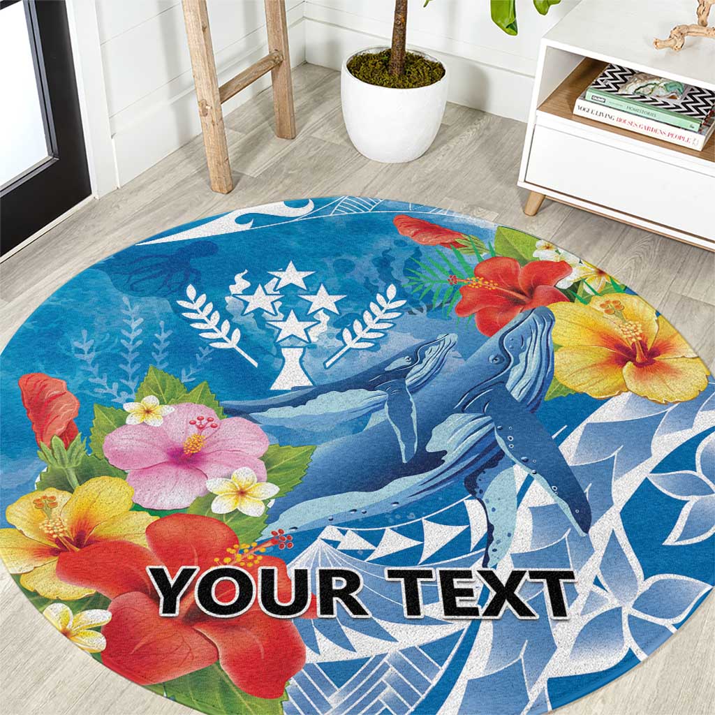 Personalised Kosrae States Humpback Whale Round Carpet Polynesian Tropical Flowers LT9 Blue - Polynesian Pride