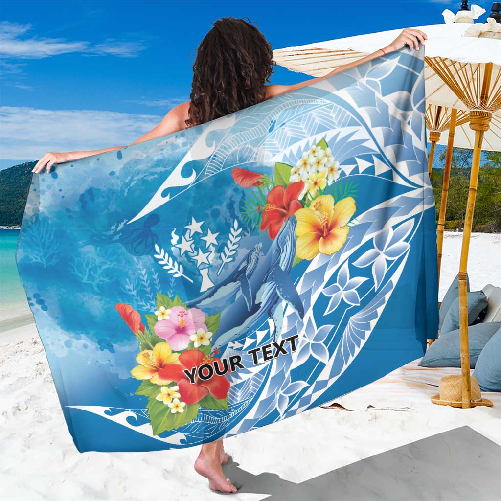 Personalised Kosrae States Humpback Whale Sarong Polynesian Tropical Flowers LT9 One Size 44 x 66 inches Blue - Polynesian Pride