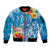 Personalised Kosrae States Humpback Whale Sleeve Zip Bomber Jacket Polynesian Tropical Flowers