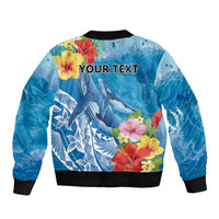 Personalised Kosrae States Humpback Whale Sleeve Zip Bomber Jacket Polynesian Tropical Flowers LT9 - Polynesian Pride