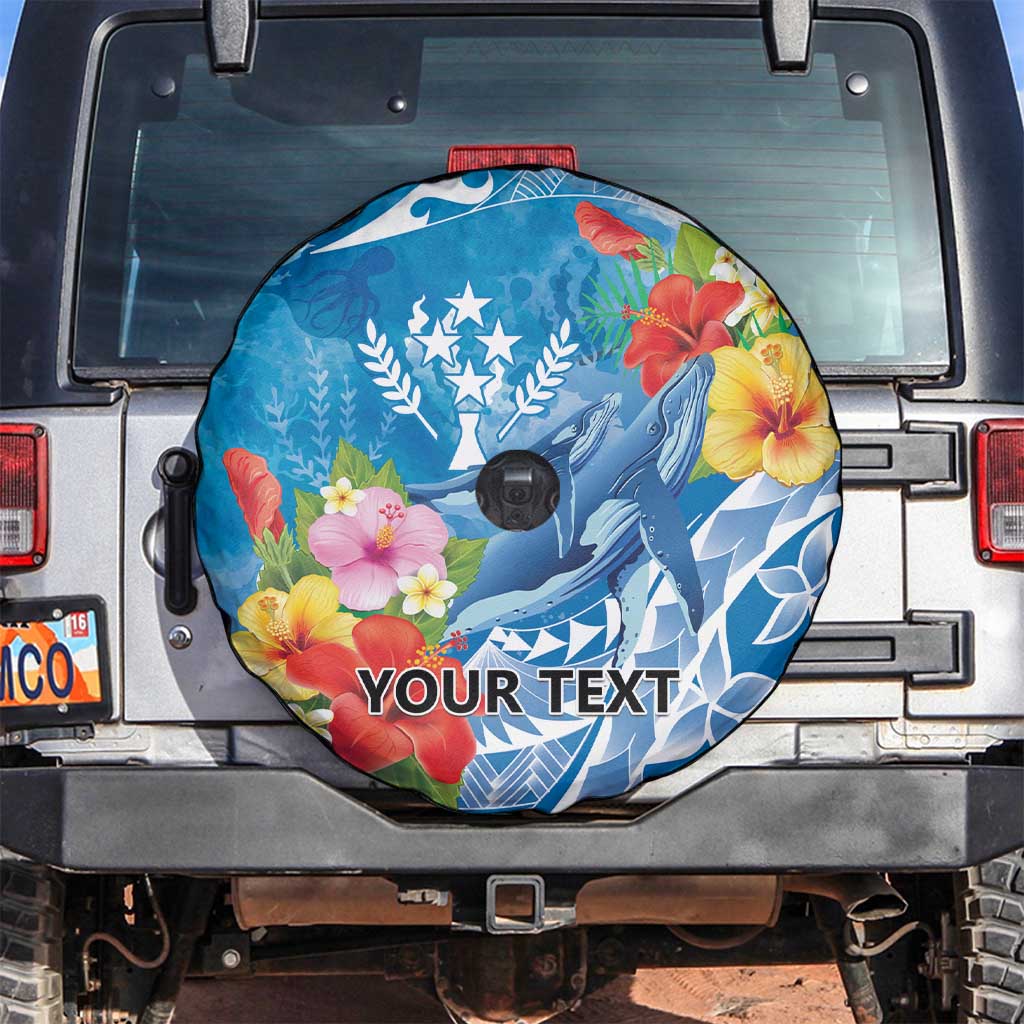 Personalised Kosrae States Humpback Whale Spare Tire Cover Polynesian Tropical Flowers LT9 Blue - Polynesian Pride