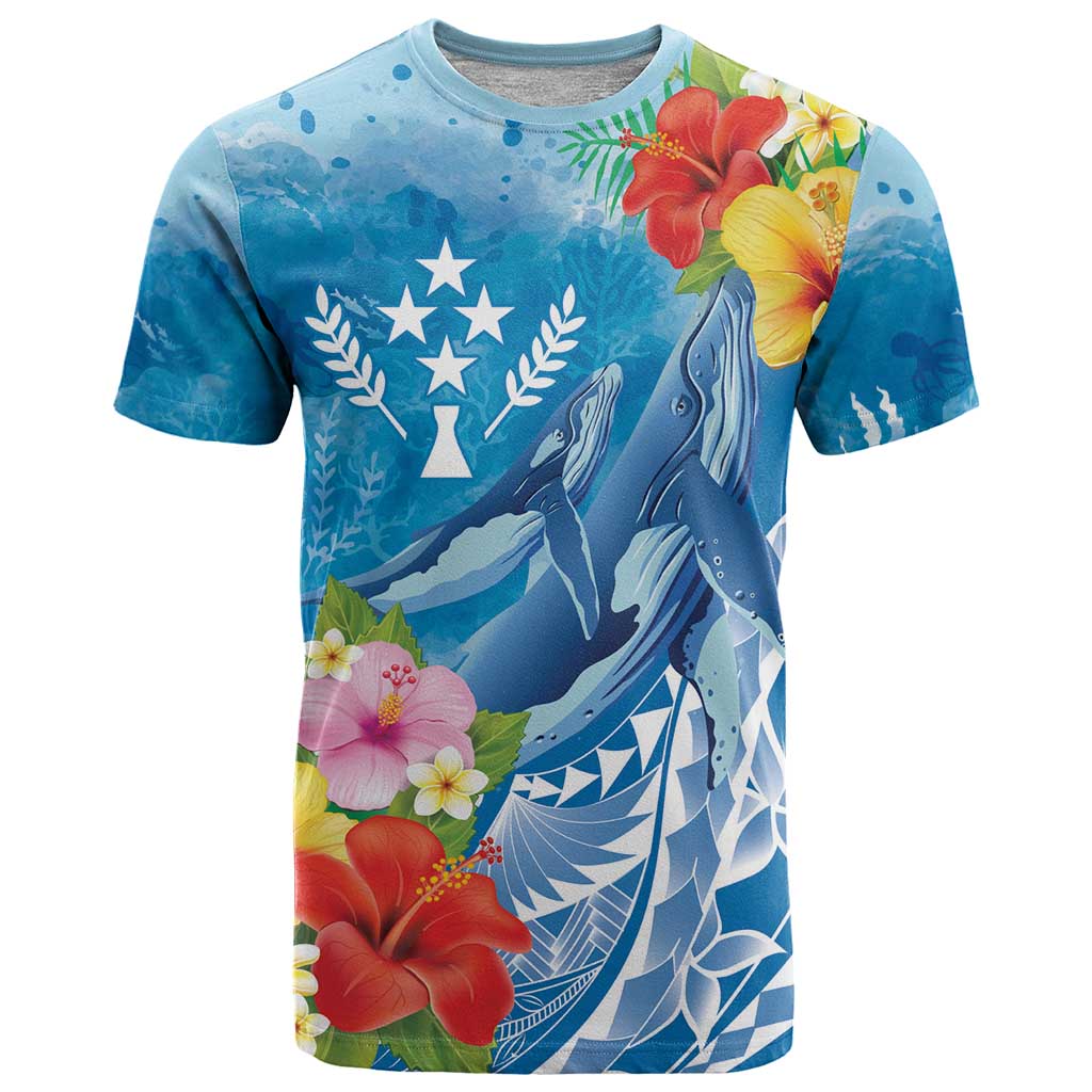 Personalised Kosrae States Humpback Whale T Shirt Polynesian Tropical Flowers LT9 Blue - Polynesian Pride