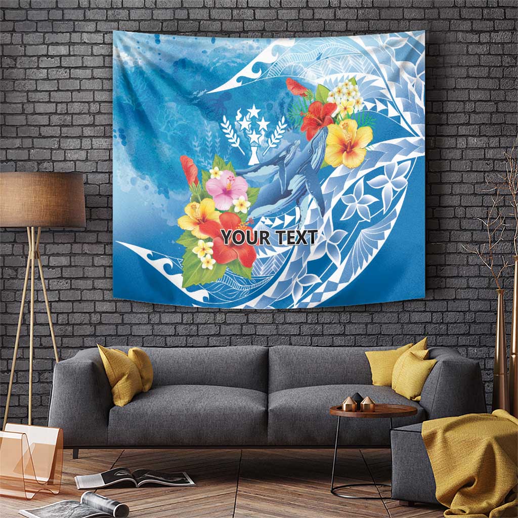 Personalised Kosrae States Humpback Whale Tapestry Polynesian Tropical Flowers LT9 Blue - Polynesian Pride