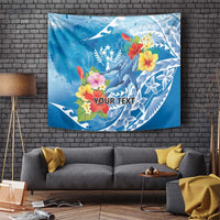 Personalised Kosrae States Humpback Whale Tapestry Polynesian Tropical Flowers LT9 Blue - Polynesian Pride