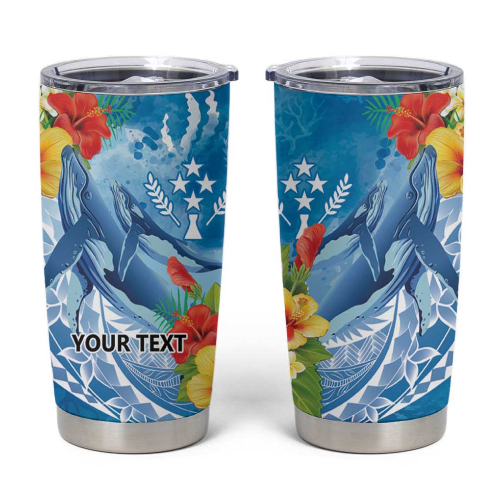 Personalised Kosrae States Humpback Whale Tumbler Cup Polynesian Tropical Flowers LT9 Blue - Polynesian Pride