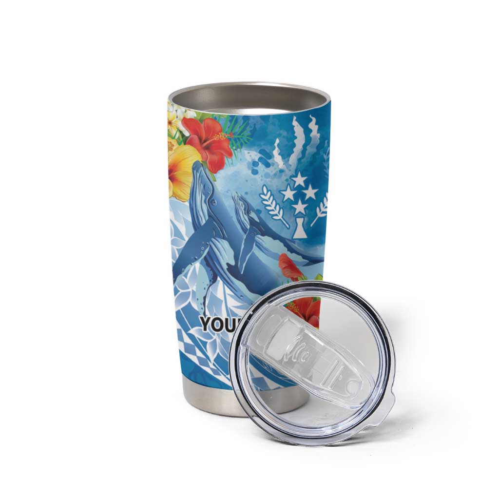 Personalised Kosrae States Humpback Whale Tumbler Cup Polynesian Tropical Flowers LT9 - Polynesian Pride
